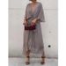 Aria Basics Aria Basics 2025 New European And American Women's Fashion Cross-Border Solid Color Tie Long Batwing Sleeve Irregular Dress_ecoleips.com
