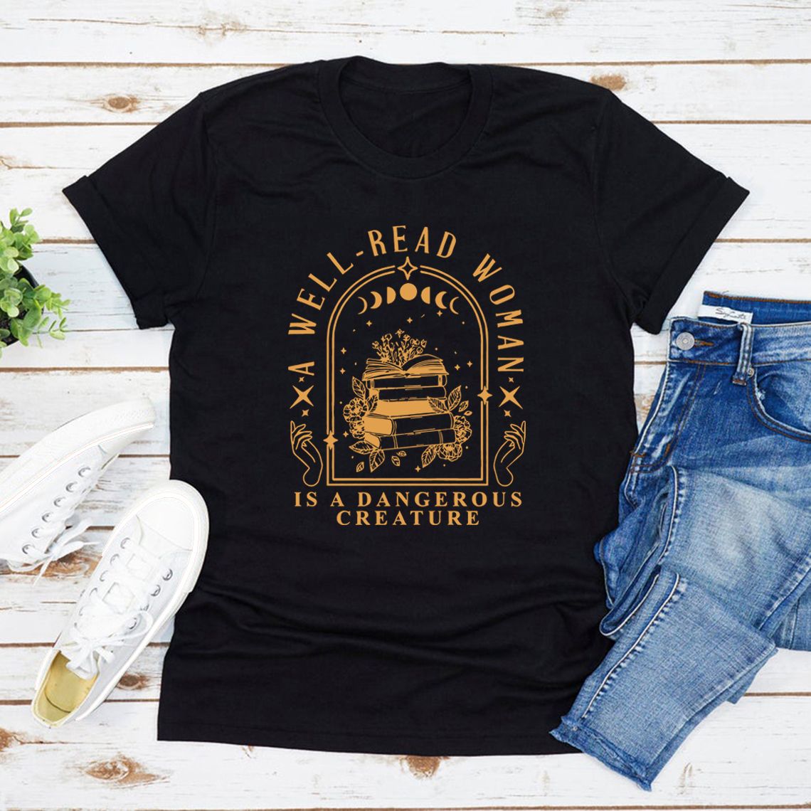 A Well Read Woman Is A Dangerous Creature T Shirts Bookish Merch T-Shirt Women Tshirts Vintage Graphic Tees Book Lovers Gifts_ecoleips.com