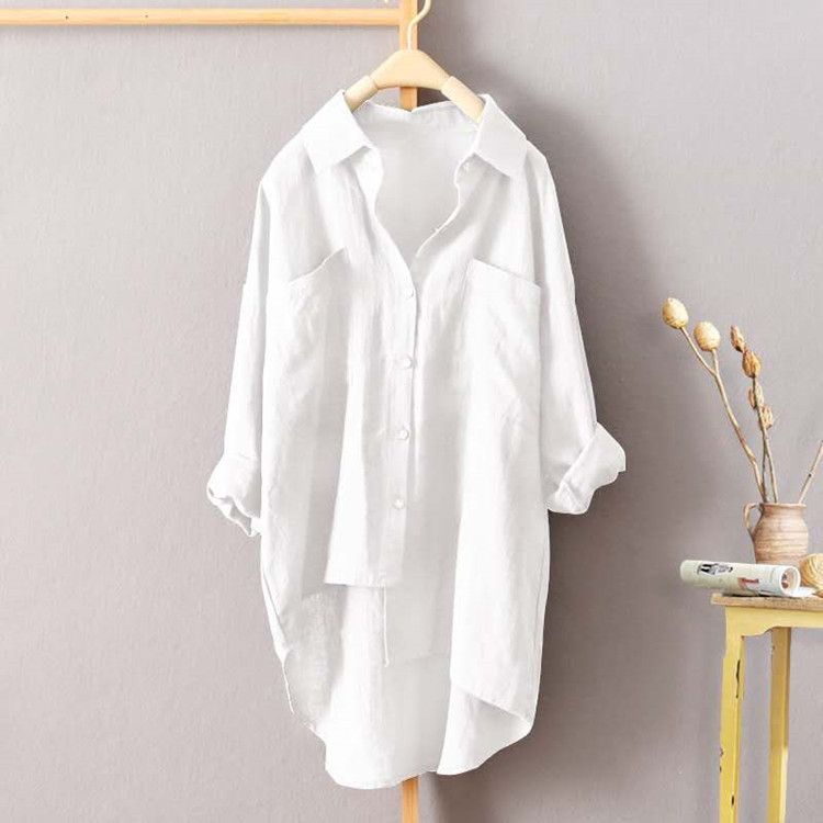 Women's Clothing Solid Color Shirt Spring And Summer All Match New Women's Cardigan Double Pocket Long Sleeved Temperament Top_ecoleips.com