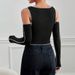 Voya Women's 2026 New Slim Fit Short Style With Exposed Stitching, Contrasting Colors, Sexy Off Shoulder Long Sleeved T-shirt_ecoleips.com