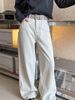 Luxi American High Street Loose Straight Leg Jeans For Women In Winter, Wide Leg And Velvet Pants With Belt 68207_ecoleips.com