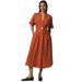 Women's Long Dress V Neck Short Sleeve Front Button Loose Fit Shirt Dress With Slit Fashion_ecoleips.com