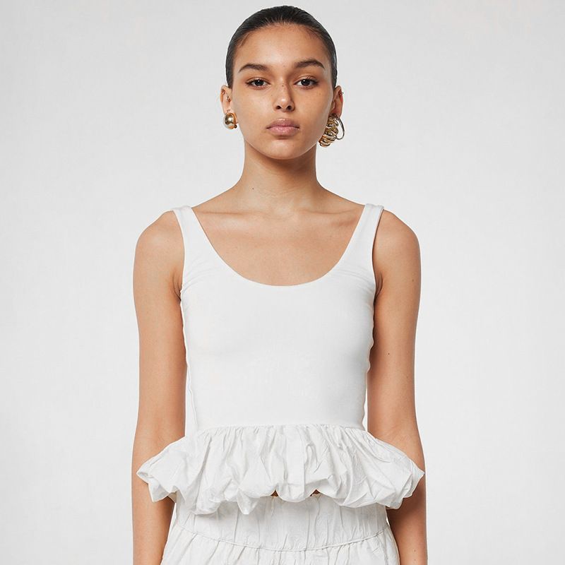 Summer New Style Women's Sleeveless Backless Square Neck Bubble Sexy Vest Top Solid Color European And American Clothing 2025_ecoleips.com