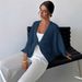 Women's Clothing Elegant Cross V-Neck Casual Sweater - Loose Fit, Soft Polyester Blend, Versatile For Streetwear & Layering (Blue/White, S/M/L)_ecoleips.com