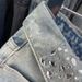 Women's American Style Washed Denim Mini Skirt Lapel Design Rhinestone Embroidery Light Blue Lettering_ecoleips.com