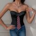 Hot Selling Hot Girl Low Cut Nightclub Style Satin Tie Solid Color Fishbone Lace Steel Ring Tube Top Female_ecoleips.com