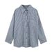 Women’s Clothing Retro Blue Long Sleeved Plaid Shirt For Women In Early Autumn Lazy Style Tops Casual Plaid Jacket Loose Outer Shirt_ecoleips.com