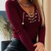 Women's Clothing Spring New Arrival Elegant Long Sleeved V Neck Solid Color Women's Casual T Shirt With Heart And Metal Chain Decoration_ecoleips.com