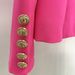 Women's Clothing Celebrity Fashion Metal Lion Head Button Double Breasted Slim Suit Jacket Fluorescent Pink_ecoleips.com