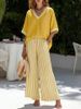 Spring Autumn V Neck Striped Women's Suit Set European American Style Casual Two Piece Wide Leg Pants_ecoleips.com
