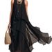 Elegant Black Chiffon Maxi Dress With Asymmetrical Hem, Sleeveless Bohemian Evening Dress For Women, Flowy A-Line Evening Gown_ecoleips.com