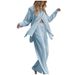 Women's 2 Piece Fashionable Office Suit Long Sleeved Lapel Shirt And Elastic Pants Set European And American Style_ecoleips.com