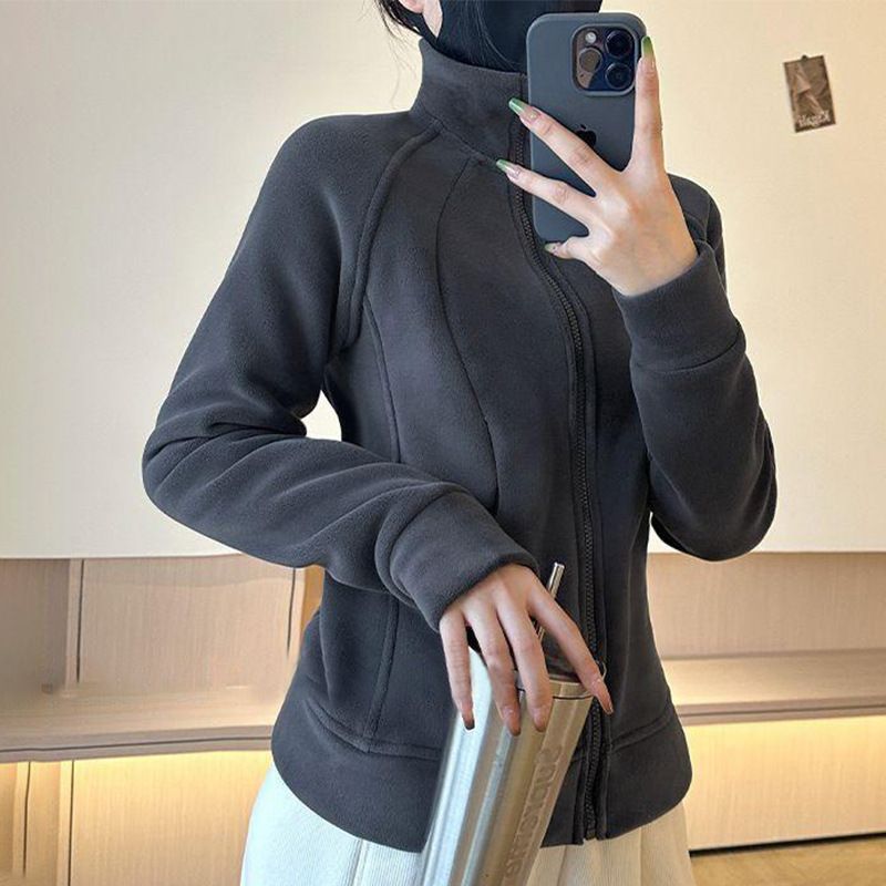 Women's Clothing Slim Fit Polar Fleece Stand Up Collar Plus Velvet Sweater Jacket For Women Spring And Autumn_ecoleips.com