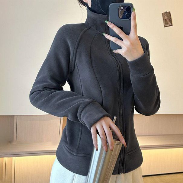 Women's Clothing Slim Fit Polar Fleece Stand Up Collar Plus Velvet Sweater Jacket For Women Spring And Autumn_ecoleips.com
