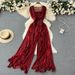 Women's temperament square collar sleeveless jumpsuit summer new style waist slimming loose wide leg pants_ecoleips.com