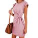 2019 Women's European And American Cross-Border Round Neck Tie Loose Short Sleeve Dress_ecoleips.com