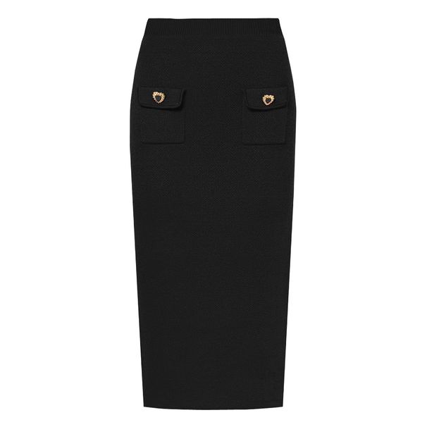 High Quality Fashion Luxury Women O-Neck Zipper Cardigan Outerwear + Bodycon Pencil Skirt Two-Piece Knit Suits Heavyweight Viscose Blend Gold Accents_ecoleips.com