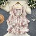 Women's French Romantic Style Floral Dress Bell Sleeve Waist Cinching Slimming Tiered Skirt Elegant Vacation Spring Autumn_ecoleips.com