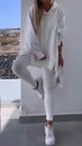 Aria Basics Aria Basics European American Cross-border Women's Sporty Casual Two-piece Set: Slit Solid Color Hooded Sweatshirt And Leggings_ecoleips.com