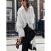 Autumn/Winter Fashionable Commuting Loose-Sleeved Shirt With Ribbon Design, French-Style White Blazer For Women_ecoleips.com