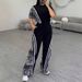 Leopard Print High Waisted Straight Leg Pants And Casual Short Sleeve T-Shirt Women's 2 Piece Set Comfortable Versatile Outfit_ecoleips.com