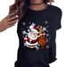Cross-border Clothing: Merry Christmas, Christmas Tree, Santa Claus Print Casual Women's Round-neck Top_ecoleips.com
