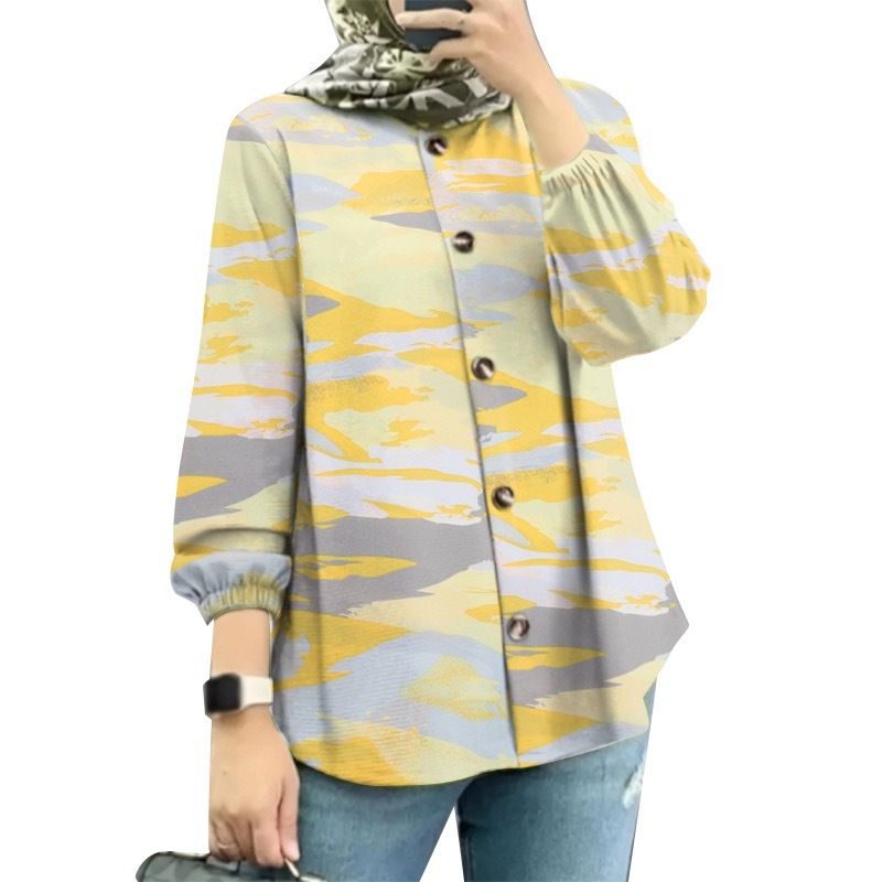 Women’s Clothing new women's Muslim floral shirt fashion puff sleeves_ecoleips.com