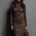 Women's Clothing Retro High Neck Long Dress Solid Color Slim Waist Long Sleeve Women's Base Dress_ecoleips.com