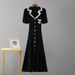 Women's French Style Knit Dress - Elegant Polo Collar Embroidered Long Maxi Dress_ecoleips.com