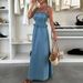Retro Denim Women's Dress 2026 Sexy Hollow Out Sleeveless Beach Dress Simple Solid Color Backless Ruffle Edge Commuting Dresses_ecoleips.com