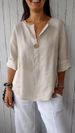 Women's Clothing Summer New Loose T Shirts V Neck Button Tops_ecoleips.com