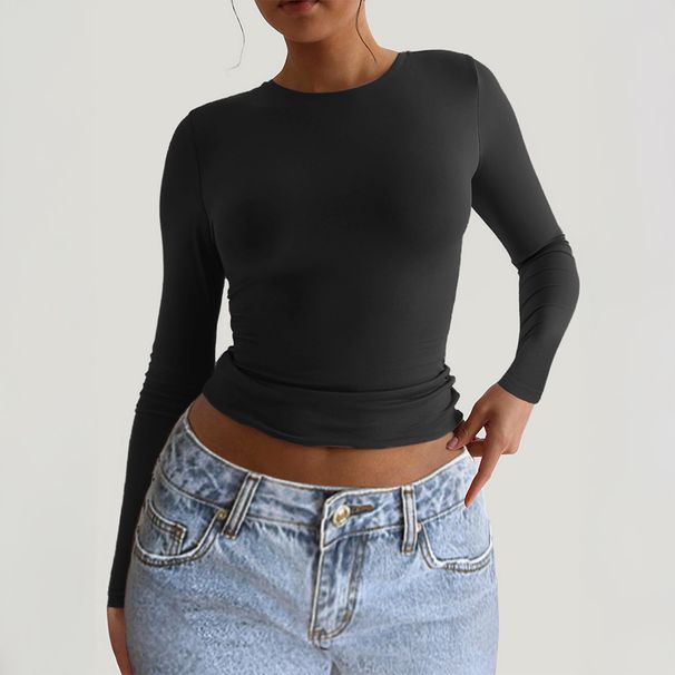 DiYun European And American Y2K Hot Girl Slim Fit Long Sleeve Solid Color T-Shirt Women's Clothing 2025 Autumn/Winter_ecoleips.com