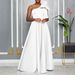 Verve D3322 Women's New Asymmetric Shoulder Large Bow Sexy Long Dress_ecoleips.com