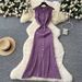 Women's Retro High-End Sleeveless Knitted Dress With Hollow Out Waist Cinching Long Skirt For Summer Style_ecoleips.com