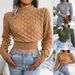 Ins Style 2025 Autumn Winter Three-Dimensional Rhombus Long Sleeve Cropped Knitted Sweater Women's Fashion_ecoleips.com