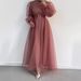 Women's Clothing Spring New Half High Neck Mesh Elegant Slim Lantern Sleeve Dress Women_ecoleips.com