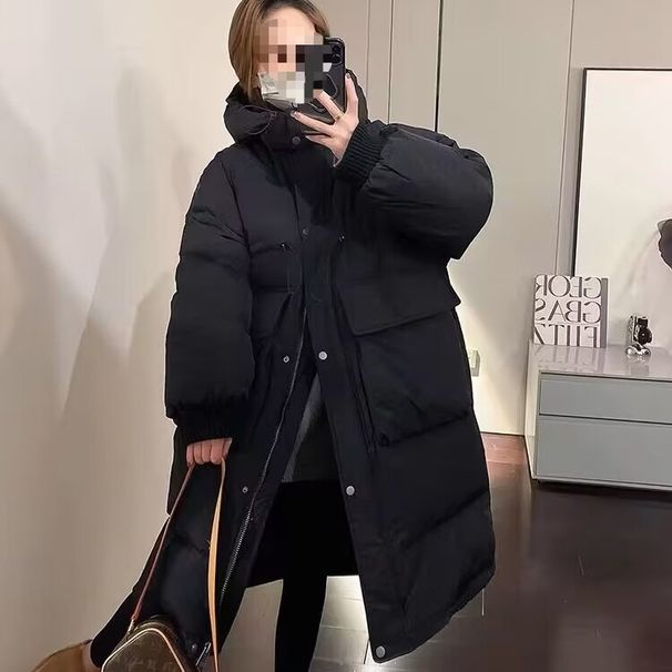 Off-Season New Dongdaemun Korean Style White Duck Down Jacket For Women, Mid-Length Loose Fit Versatile Thickened Hooded_ecoleips.com