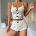 Women's Heart Shaped Printed Pajamas Set Contrast Color Home Clothes Front Slit Suspender Design New_ecoleips.com