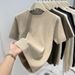 Women's Slim Fit Viscose Knit Top – Soft Round Neck Short Sleeve Pullover For Casual & Office Wear (Black, Beige, Oatmeal, Light Brown, Dusty Blue)_ecoleips.com