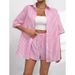 Women's Clothing Fashion Women's Lapel Casual Striped Short Sleeved Pants Two Piece Suit_ecoleips.com