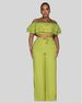 Women's clothing new style suit temperament one shoulder ruffled short top wide leg trousers suit_ecoleips.com