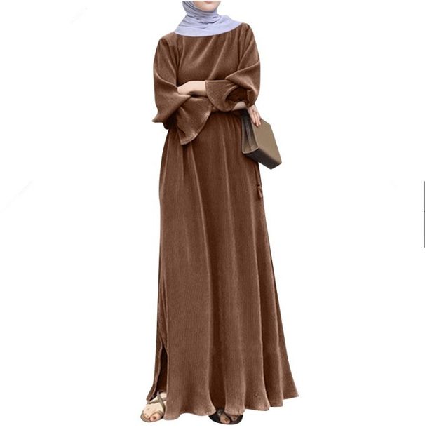 Women's Clothing Trumpet Sleeves Split Hem Loose Pullover Solid Color Dress_ecoleips.com