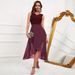 Elegant Mesh Layered Sleeveless Asymmetrical Hem Puffy Dress For Prom, Bridesmaid, Party, Evening Gown (Black/Red/Pink/Green, S/M/L/XL)_ecoleips.com