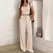 Women's Spring/Summer Casual Slim Fit Two-Piece Set Short Sleeve Top With Cross-Over Design And Matching Pants_ecoleips.com