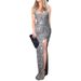 Summer European and American clothing sexy fashion dress suspender sequin slit dress_ecoleips.com