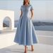 Women's Clothing Women's V Neck Dress Lace Trimmed Waist Short Sleeved Outfit For Vacation Style For Formal & Casual For Women_ecoleips.com