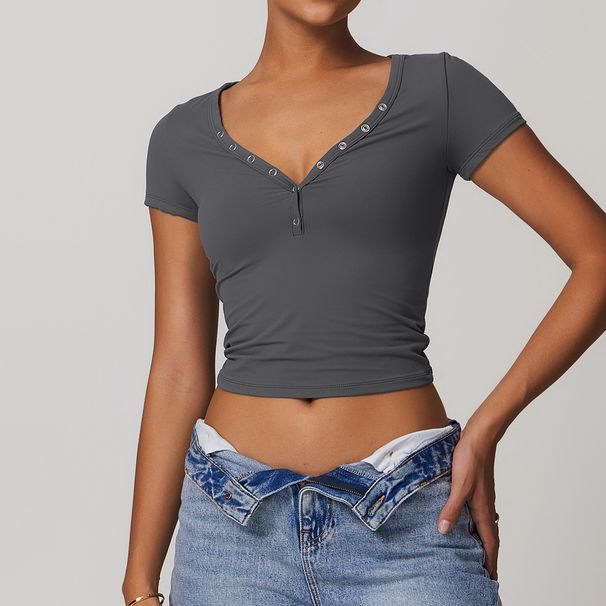 Women's Clothing Clearance Model Non Refundable And Non Exchangeable Sanded Breathable Yoga Short Sleeved V Neck Running Sports Fitness T Shirt Top_ecoleips.com
