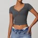 Women's Clothing Sanded Breathable Yoga Short Sleeved V Neck Running Sports Fitness T Shirt Top_ecoleips.com