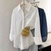 Women's Lightweight Long Sleeve Blouse Breathable Linen-Like Polyester Oversized Office Casual Top with Pockets Blue White S- XL_ecoleips.com