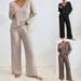 Women's Clothing New V Neck Loose Casual Pit Stripe Brushed Long Sleeve Suit_ecoleips.com